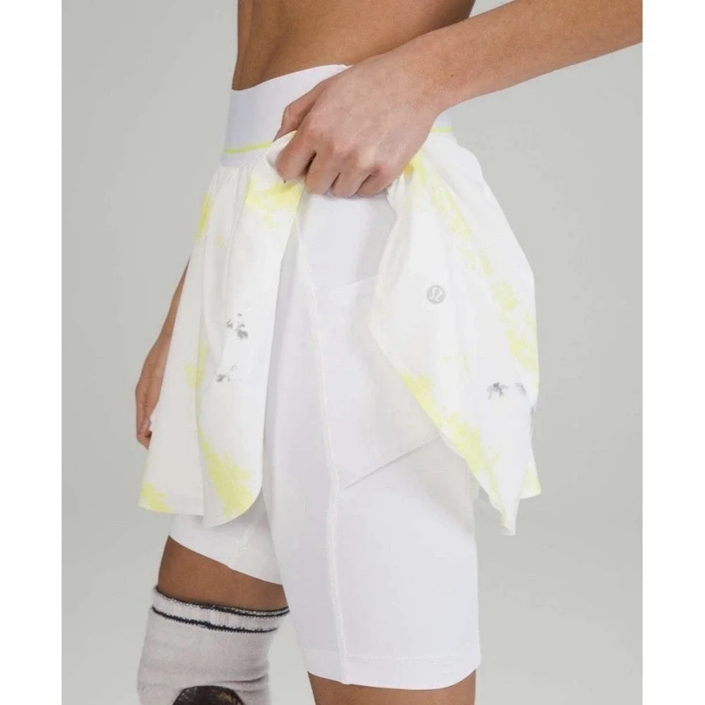 Lululemon‎ Court Rival High Rise Skirt Extended Shorts Liner Lemon White Tennis